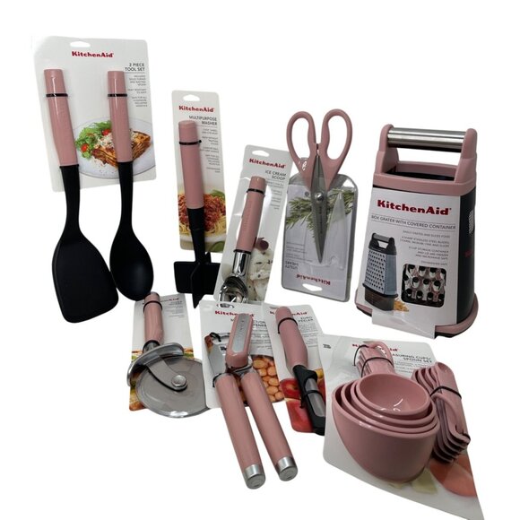 KitchenAid PINK 18-Piece Kitchen Tool & Gadget Set With Pink Handles‎ NEW! - Picture 1 of 8